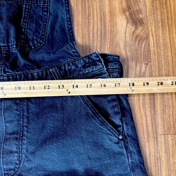 H&M Divided Bib Overall Jean Shorts Womens 10 Black Distressed Frayed Cut Offs - Picture 3 of 6